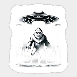 Bigfoot Sasquatch and UFO Encounter in the Night Sky Sticker